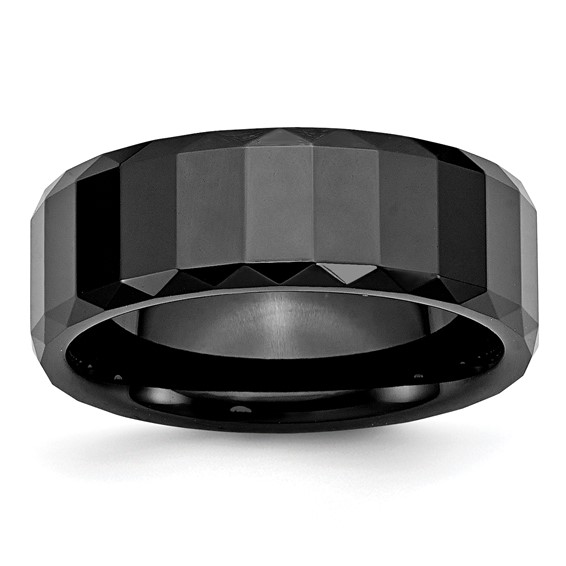 Chisel Ceramic Black Faceted 8mm Polished Beveled Edge Band