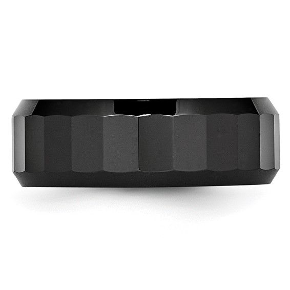 Chisel Ceramic Black Faceted Beveled Edge 8mm Polished Band