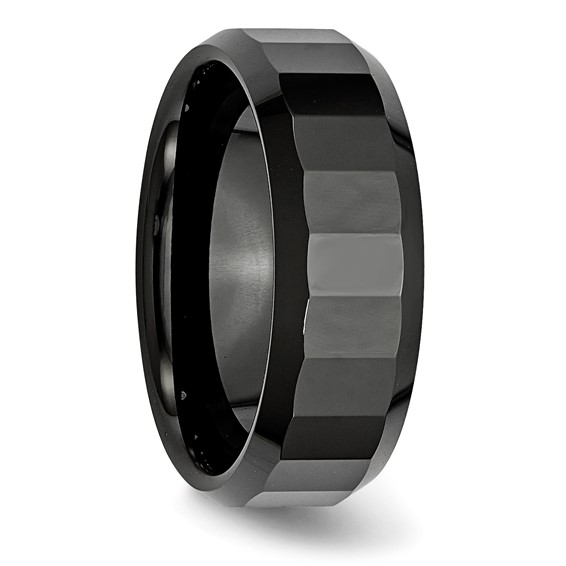 Chisel Ceramic Black Faceted Beveled Edge 8mm Polished Band