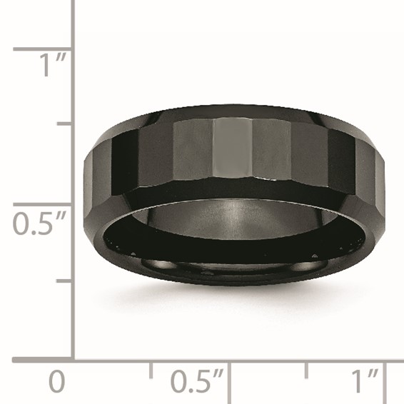 Chisel Ceramic Black Faceted Beveled Edge 8mm Polished Band