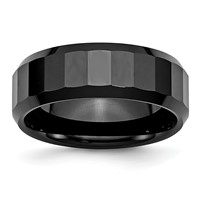 Chisel Ceramic Black Faceted Beveled Edge 8mm Polished Band view 1
