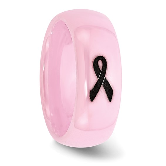 Chisel Ceramic Pink Black Laser Accented Ribbon 8mm Polished Band