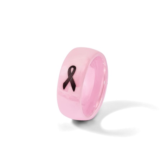 Chisel Ceramic Pink Black Laser Accented Ribbon 8mm Polished Band
