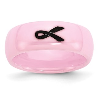 Chisel Ceramic Pink Black Laser Accented Ribbon 8mm Polished Band
