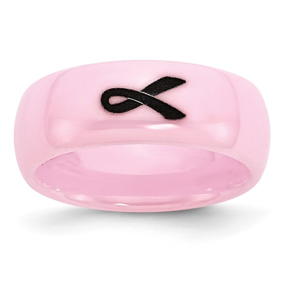 Chisel Ceramic Pink Black Laser Accented Ribbon 8mm Polished Band