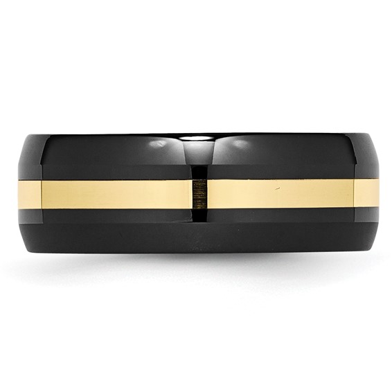 Chisel Ceramic Black with14k Gold Polished Inlay 8mm Band