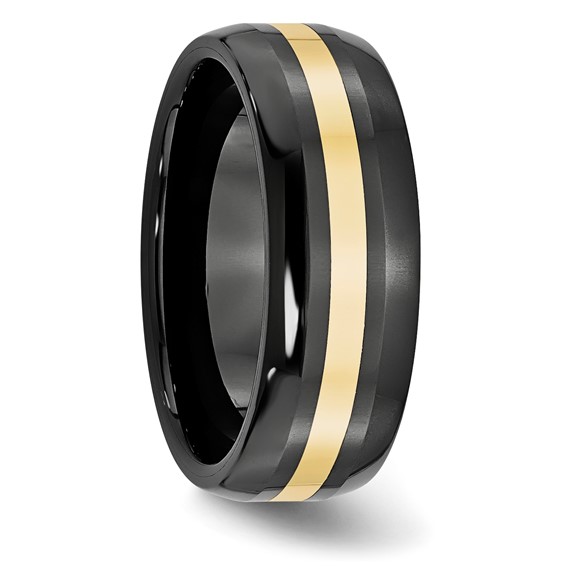 Chisel Ceramic Black with14k Gold Polished Inlay 8mm Band