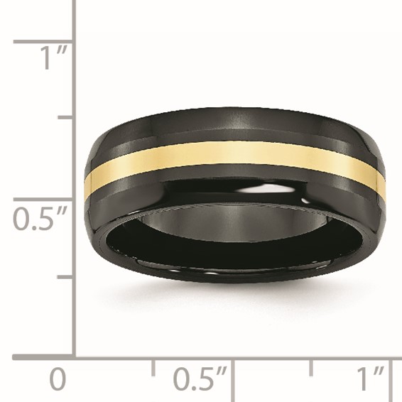 Chisel Ceramic Black with14k Gold Polished Inlay 8mm Band