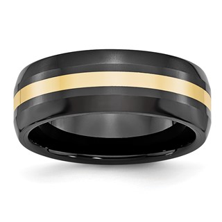 Chisel Ceramic Black with14k Gold Polished Inlay 8mm Band