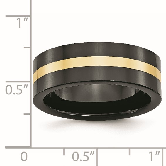 Chisel Ceramic Flat Black with 14k Gold Inlay 8mm Polished Band