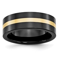 Chisel Ceramic Flat Black Band with 14K Gold Inlay 8mm Polished view 1