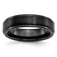 Chisel Black Ceramic Ridged Edge 6mm Brushed and Polished Band view 1