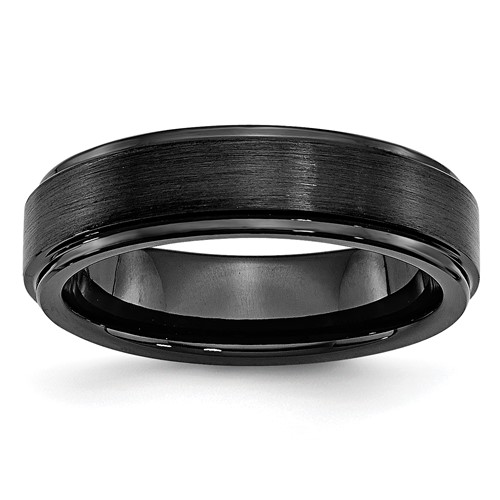 Chisel Black Ceramic Ridged Edge 6mm Brushed and Polished Band