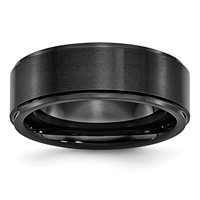 Chisel Black Ceramic Ridged Edge 8mm Brushed and Polished Band view 1