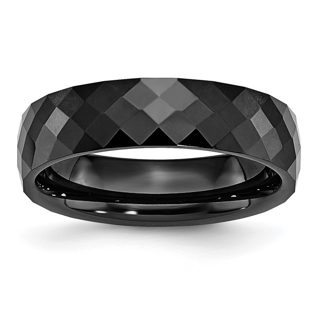 Ceramic Black 6mm Faceted Polished Band