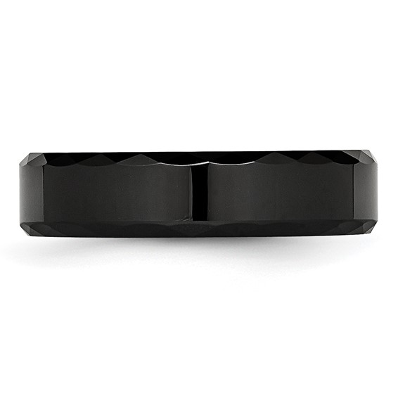 Chisel Ceramic Black Faceted and Beveled Edge 6mm Polished Band