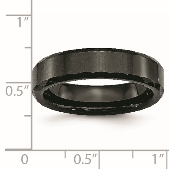 Chisel Ceramic Black Faceted and Beveled Edge 6mm Polished Band