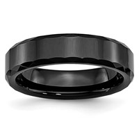 Chisel Ceramic Black Faceted and Beveled Edge 6mm Polished Band view 1