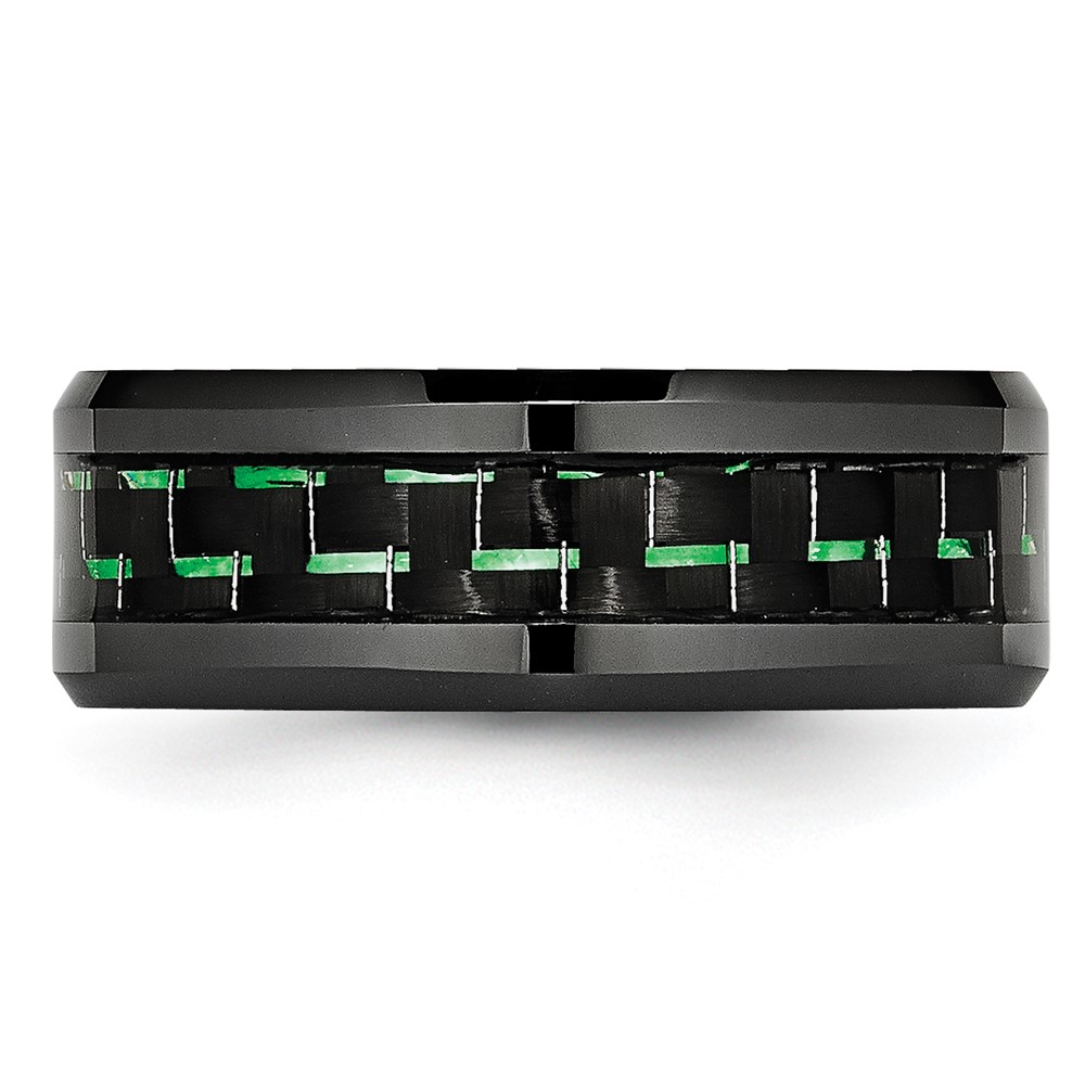 Ceramic Black with Green Carbon Fiber Inlay Beveled Edge Ring Ceramic Black with Green Carbon Fiber Inlay Beveled Edge Ring