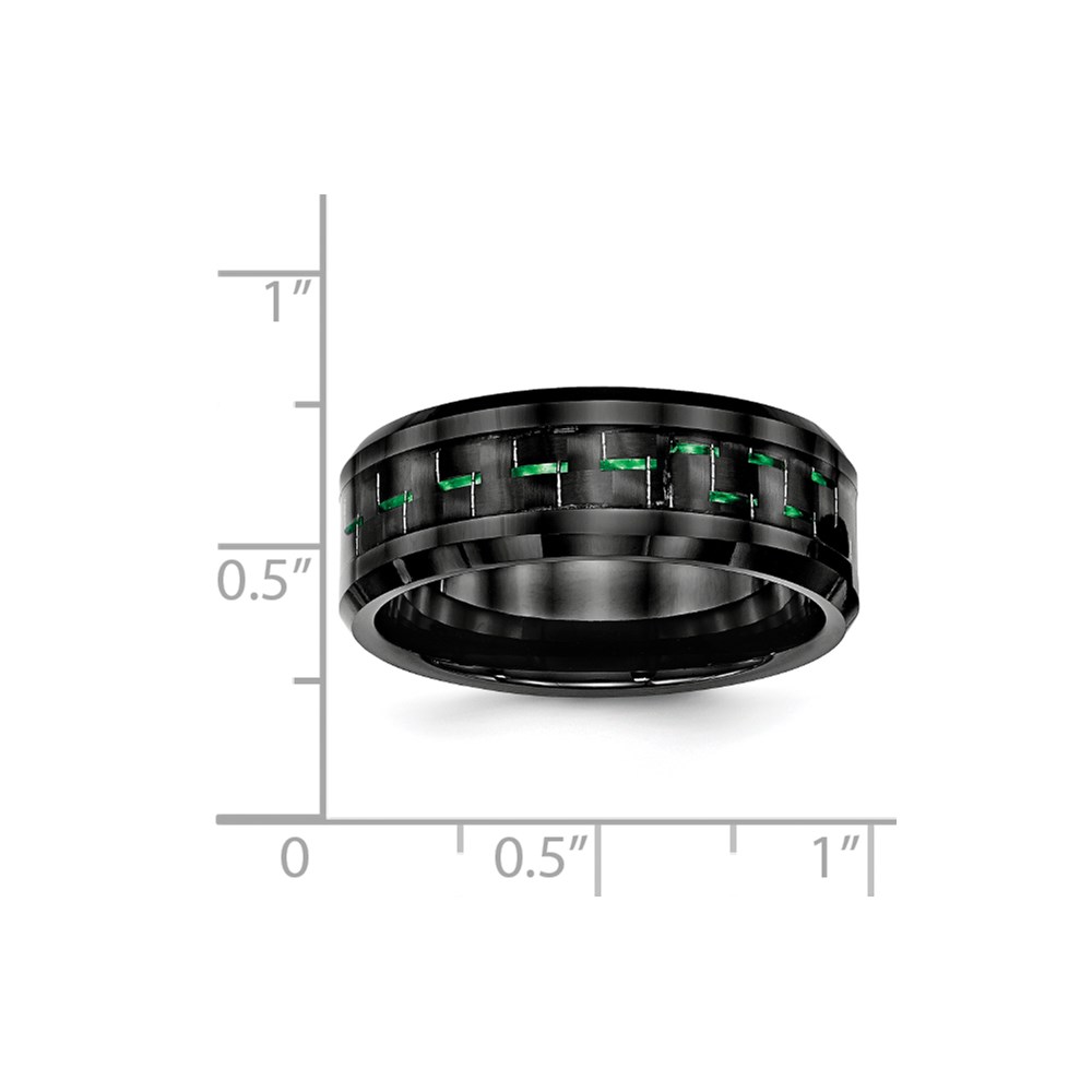 Ceramic Black with Green Carbon Fiber Inlay Beveled Edge Ring Ceramic Black with Green Carbon Fiber Inlay Beveled Edge Ring