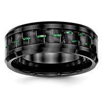 Chisel Ceramic Black with Green Carbon Fiber Inlay Beveled Edge Ring view 1