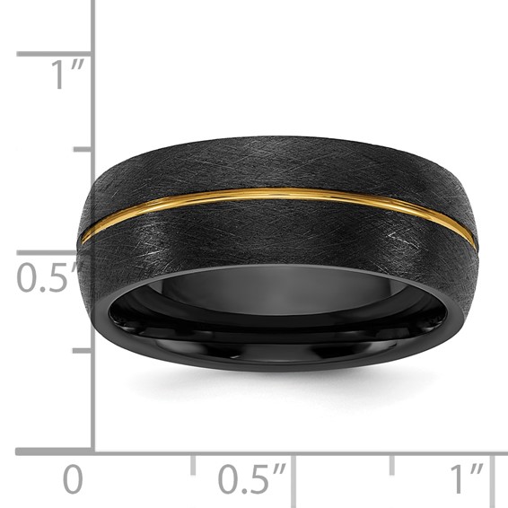 Ceramic Black Scratch Finished with Yellow IP-plated Center 8mm Band
