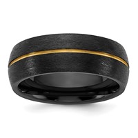 Ceramic Black Scratch Finished Band with Yellow IP-plated Center 8mm view 1