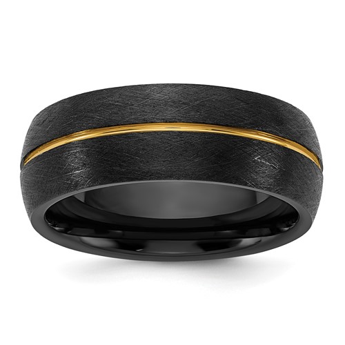 Ceramic Black Scratch Finished Band with Yellow IP-plated Center 8mm