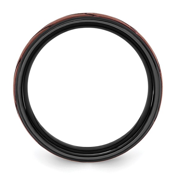 Ceramic Black Polished with Red IP-plated Scratch Finish Grooved Center 8mm