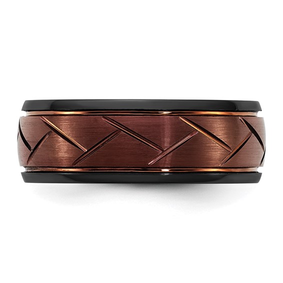 Ceramic Black Polished with Red IP-plated Scratch Finish Grooved Center 8mm