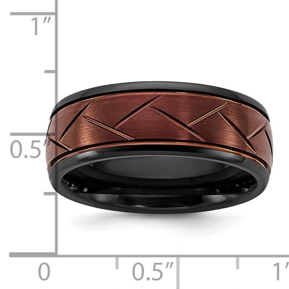 Ceramic Black Polished with Red IP-plated Scratch Finish Grooved Center 8mm
