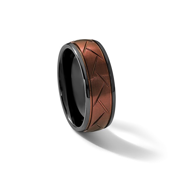 Ceramic Black Polished with Red IP-plated Scratch Finish Grooved Center 8mm