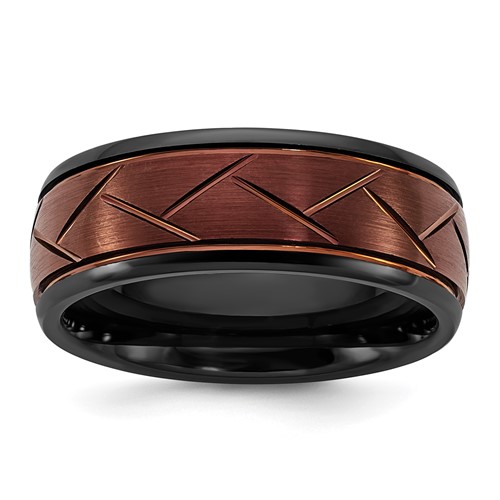 Ceramic Black Polished Bronze IP-plated Scratch Finish Grooved Center 8mm