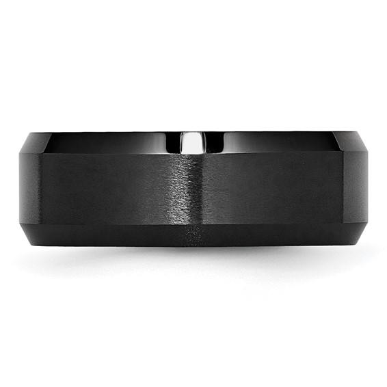 Black Ceramic Beveled Edge Brushed and Polished Band