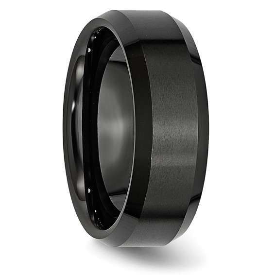 Black Ceramic Beveled Edge Brushed and Polished Band