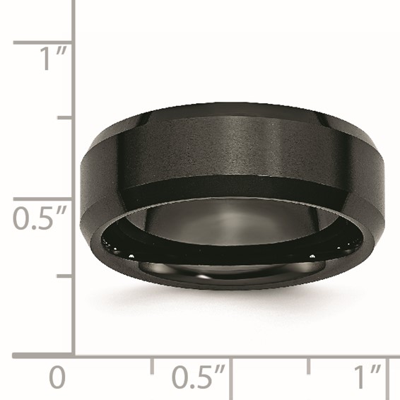Black Ceramic Beveled Edge Brushed and Polished Band