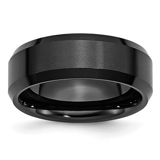 Black Ceramic Beveled Edge Brushed and Polished Band