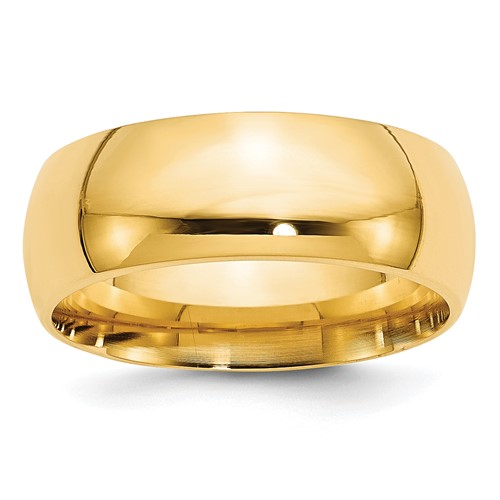 14K Yellow Gold 8mm Standard Weight Comfort Fit Wedding Band, Size 5