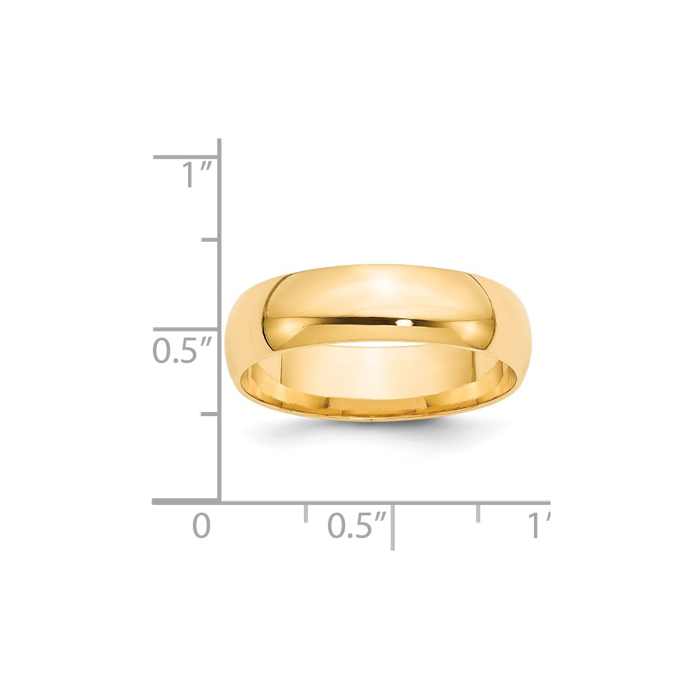 14k Yellow Gold 6mm Lightweight Comfort Fit Wedding Band Size 10.5 (CFL060-10.5)