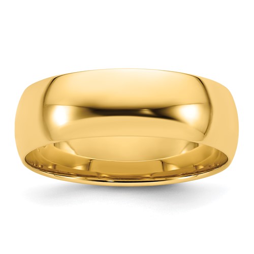 14K Yellow Gold 7mm Lightweight Comfort Fit Wedding Band, Size 8