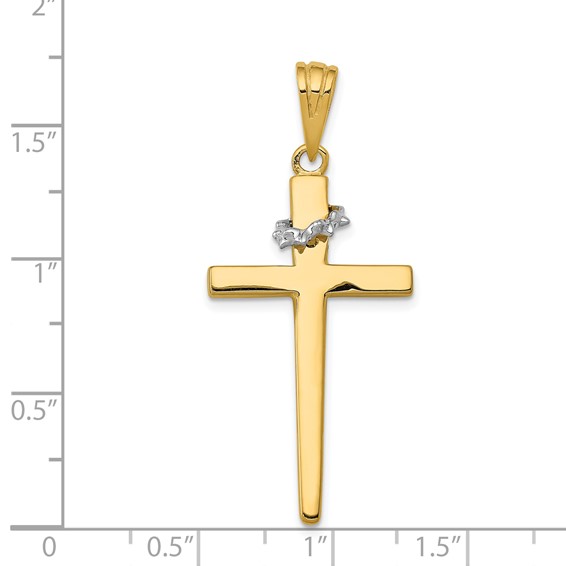 14K Two-Tone Cross with Crown of Thorns Pendant