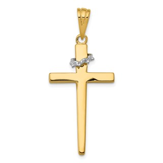 14K Two-Tone Cross with Crown of Thorns Pendant