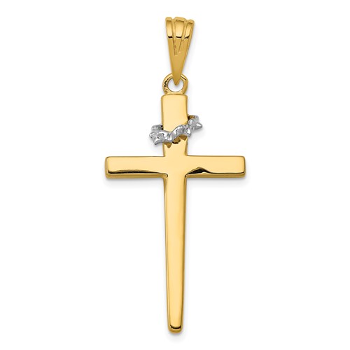 14K Two-Tone Cross Pendant with Crown of Thorns
