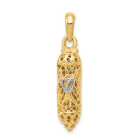 14K and White Rhodium Mezuzah Charm with Shin view 1