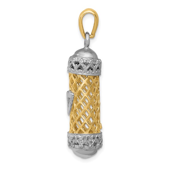 14K Two-Tone 3-D Mezuzah with Shin Charm