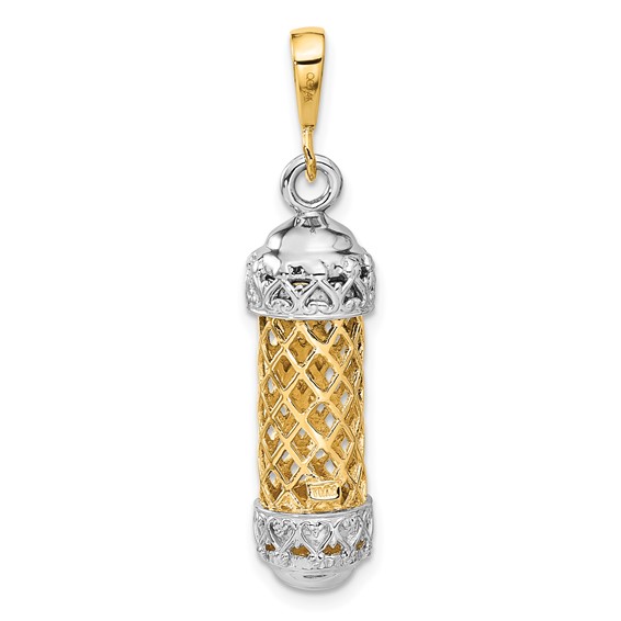 14K Two-Tone 3-D Mezuzah with Shin Charm