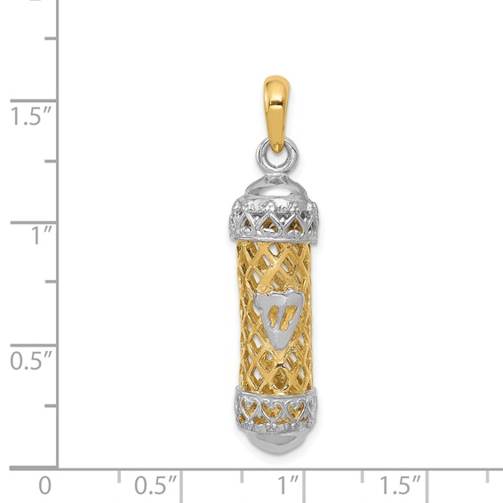 14K Two-Tone 3-D Mezuzah with Shin Charm