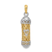14K Two-Tone 3-D Mezuzah Charm with Shin view 1