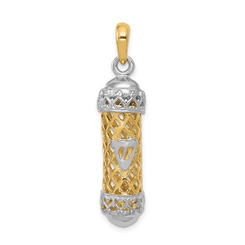 14K Two-Tone 3-D Mezuzah Charm with Shin