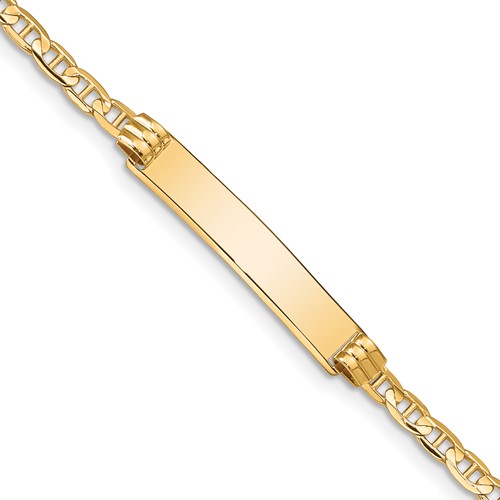 14K Yellow Gold Polished Solid Chain Solid Plate Anchor Link 25x 5mm Plate ID Bracelet, 7"